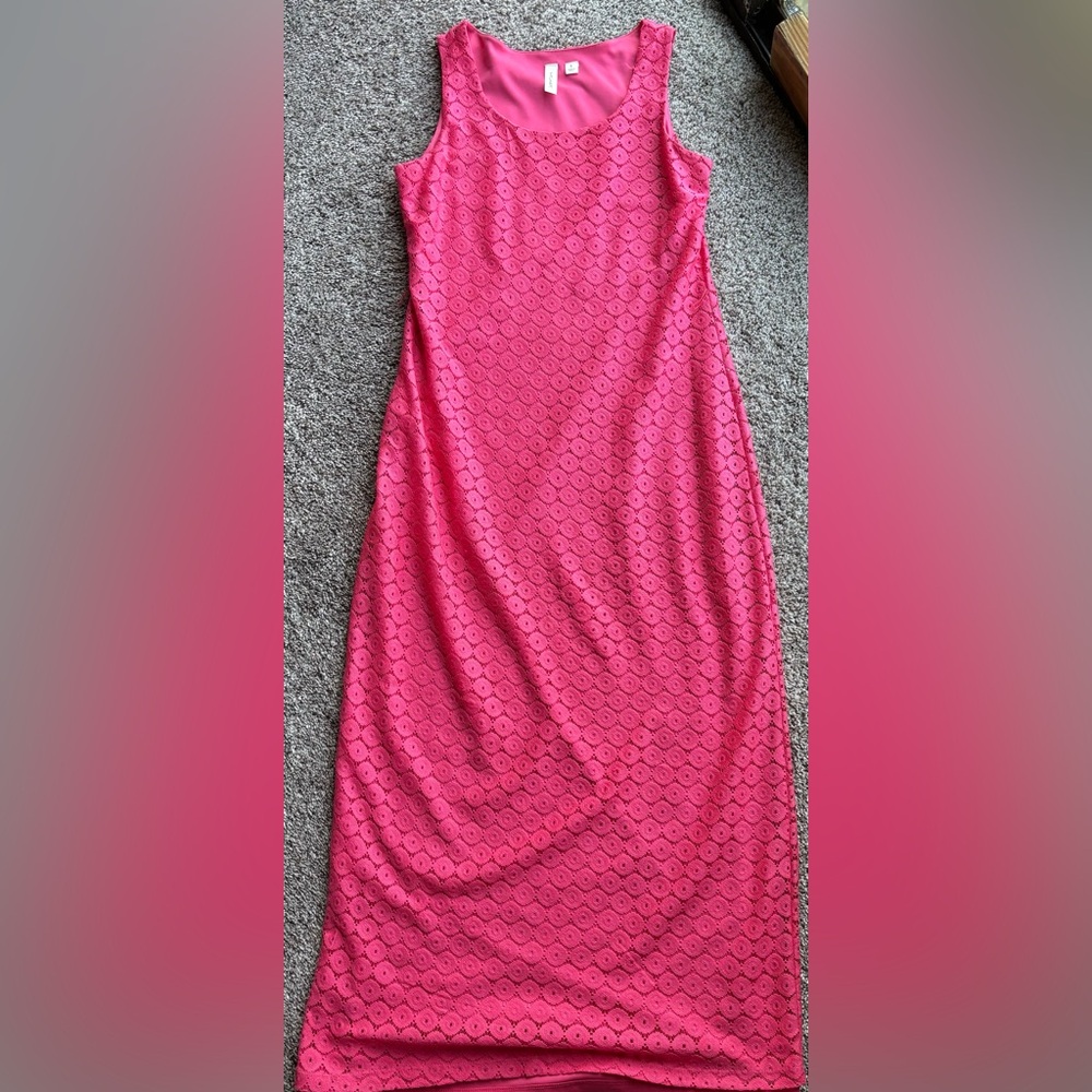 Coral Lace-Overlay Dress